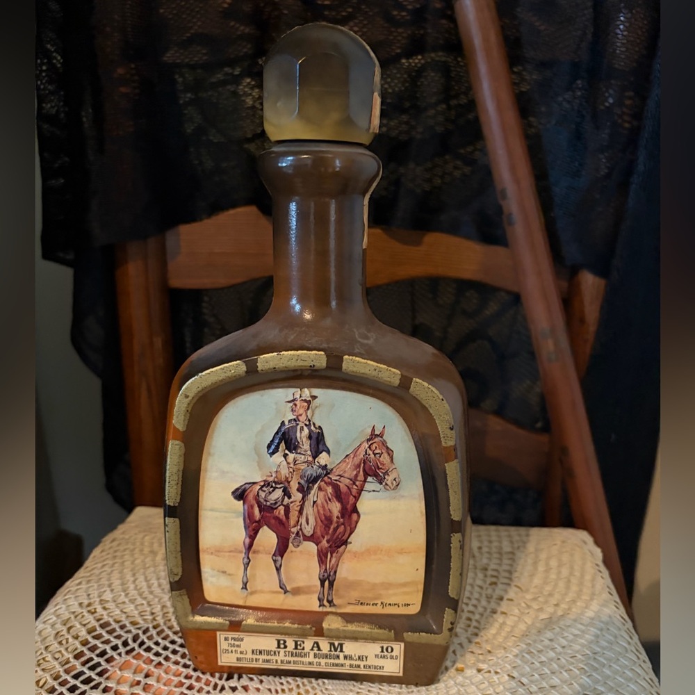 1979 Jim Beam Ceramic Decanter with Cowboy Motif - Brown